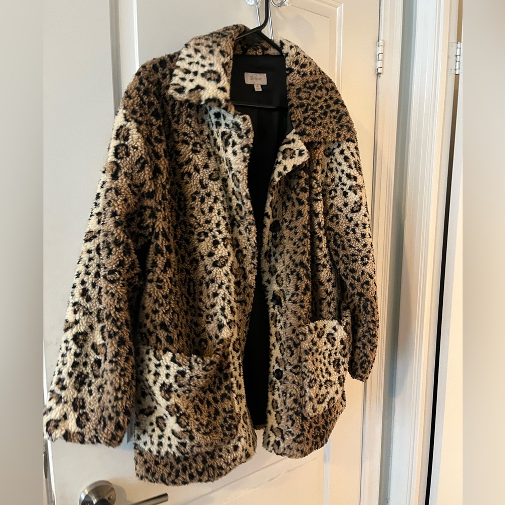 Brixton leopard Sherpa jacket, size M - Picture 2 of 3